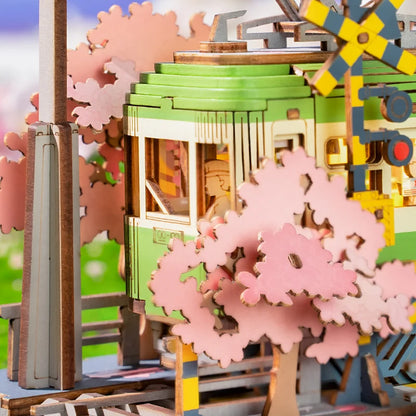 Pretty Pink Bus from Far Away! (3D Wooden Puzzle Japanese Bus with Sakura)